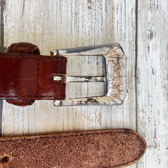 Fossil Western Leather Belt Sz 38 Brown Metal Woven Concho Silver Tone Cowgirl - Picture 12 of 14